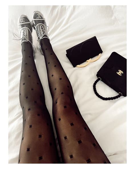 black chanel logo tights